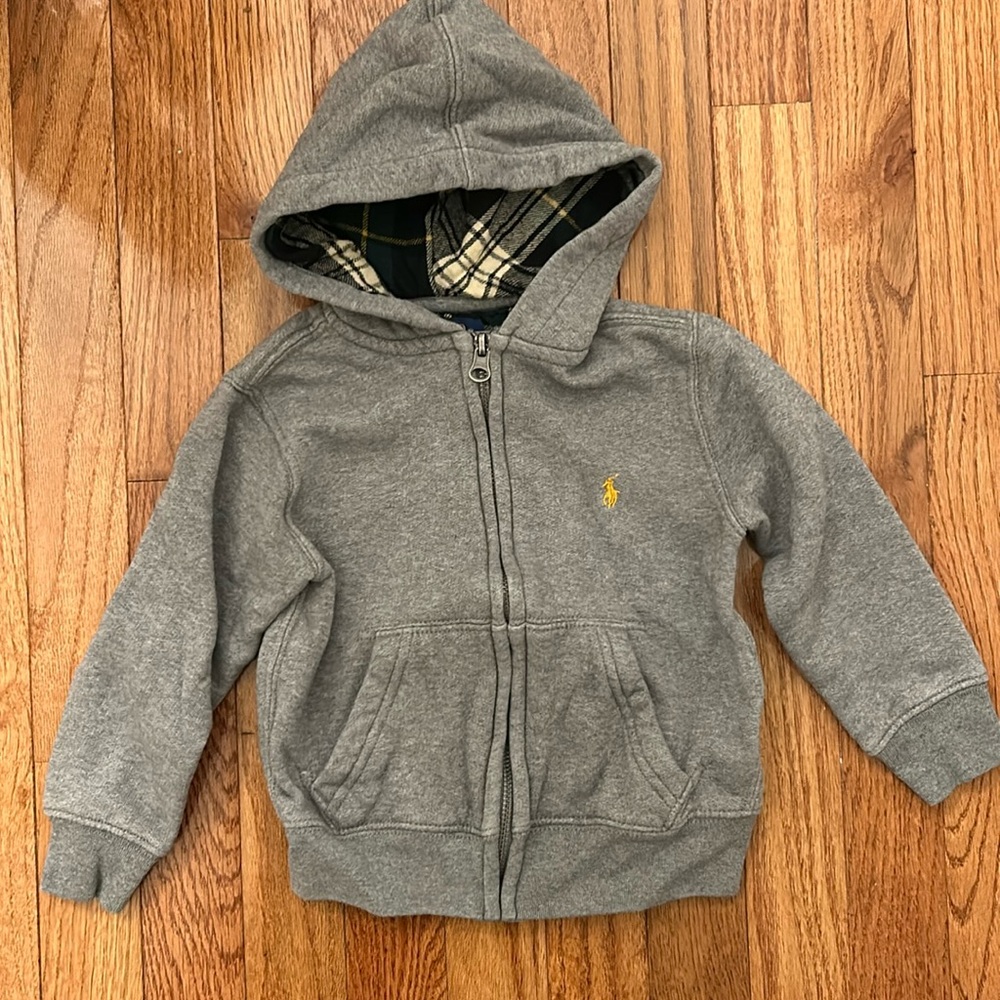 Polo Ralph Lauren Toddler Grey Zip Sweatshirt with Plaid Detail-4/4T